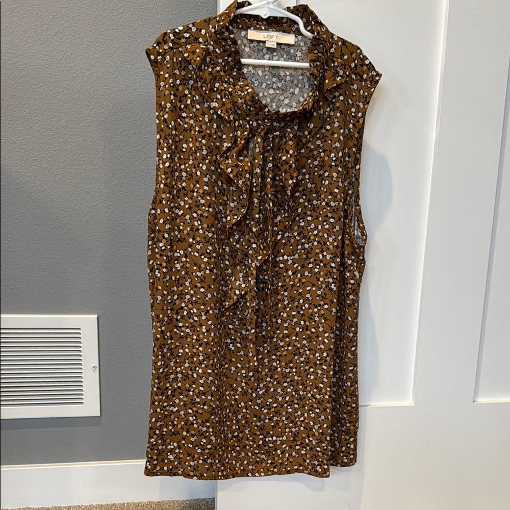 LOFT - Mixed Media Ruffle/Tie Neck Sleeveless Shell